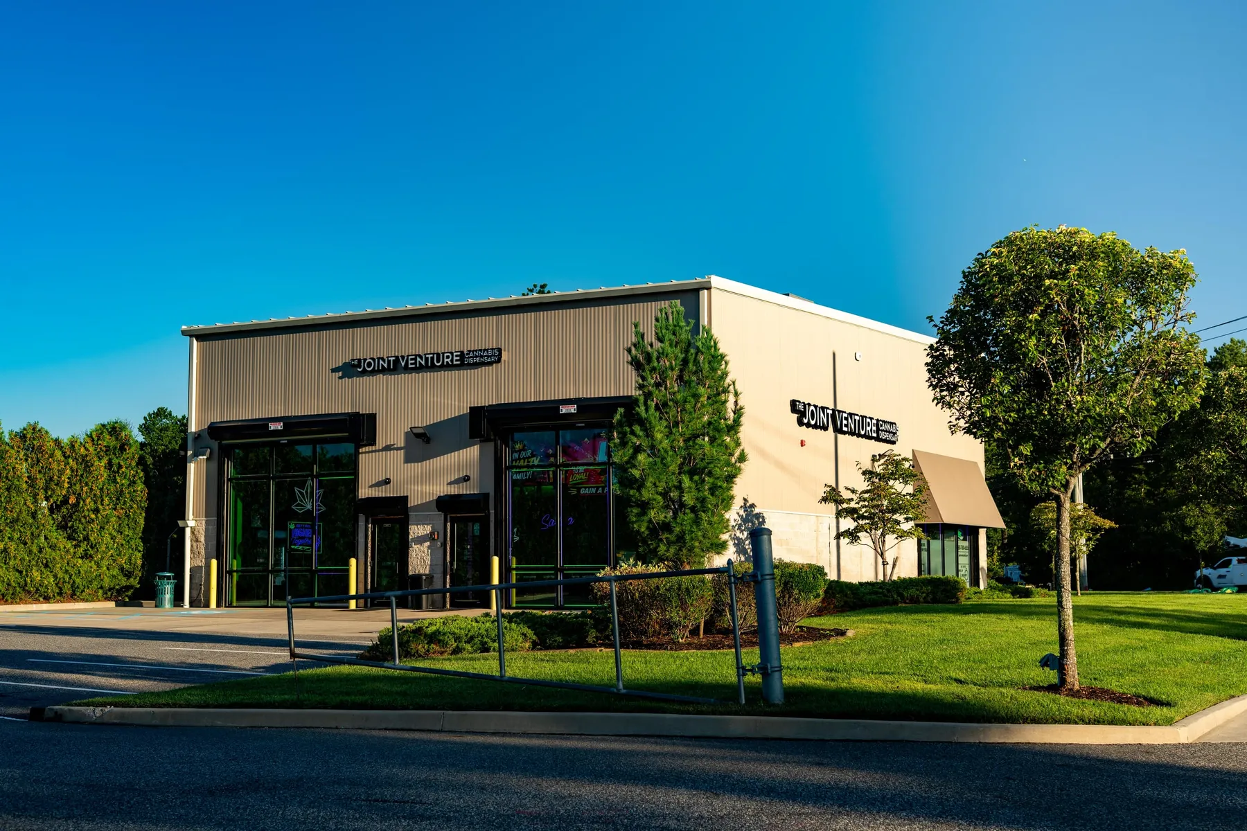 The Joint Venture building at 2 Munsell Road, Medford, New York, from across the lawn.